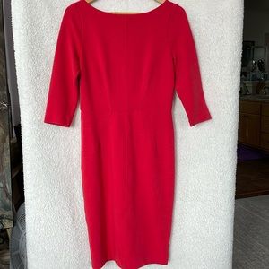Boden Aurelia Ottoman Dress Red 3/4 Sleeve Ribbed Sheath Womens 8 regular